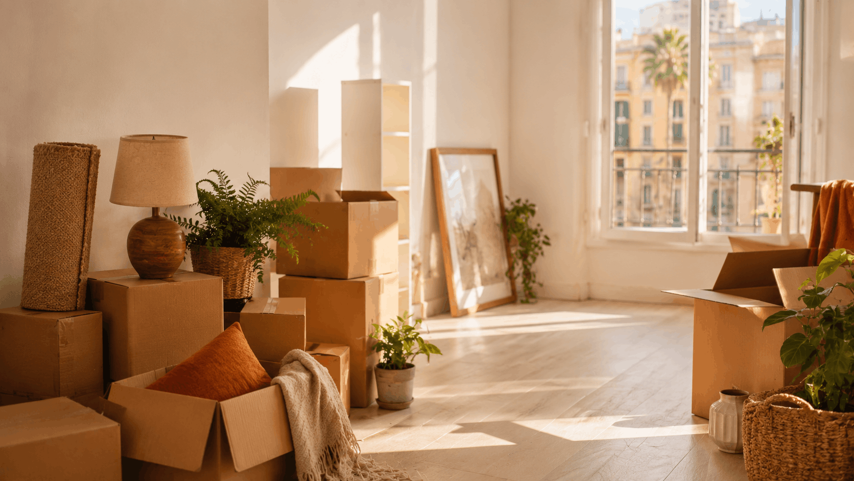 CAJAS Y ENSERES PREPARADOS PARA EL TRASLADO A UN PISO EN MÁLAGA
