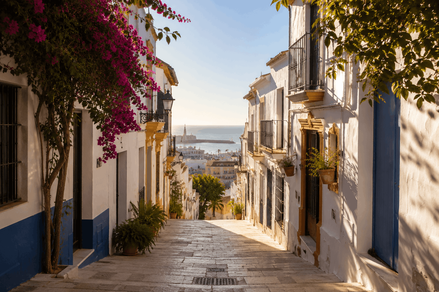 CALLE DEL CENTRO HISTÓRICO DE MÁLAGA AL AMANECER, AMBIENTE IDEAL PARA QUIEN VA A VIVIR EN MÁLAGA